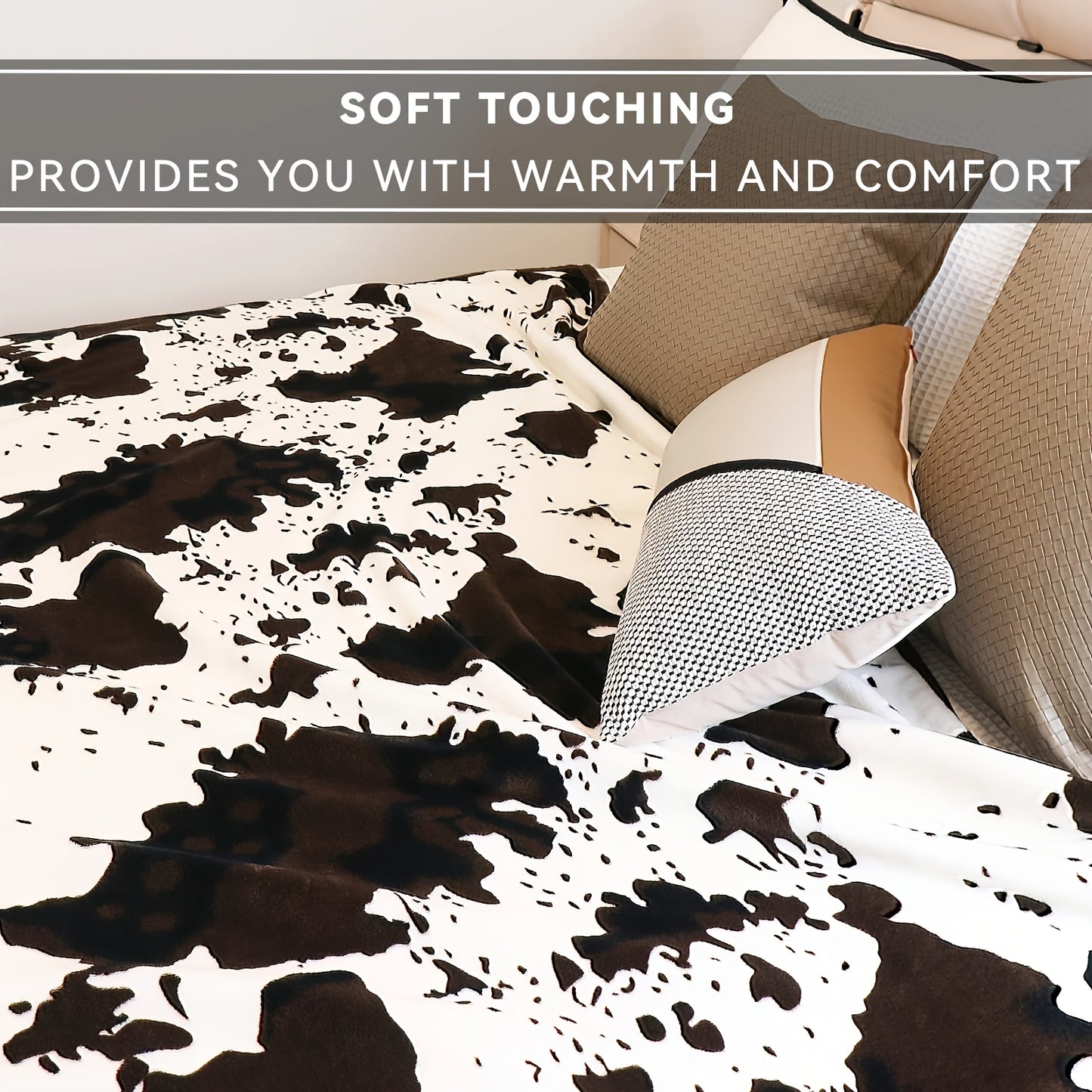 1pc Soft and Warm Cow Print Blanket - Plush Fleece Flannel Throw for All-Season Comfort - Perfect for Daughters, Adults, Students, and Teens