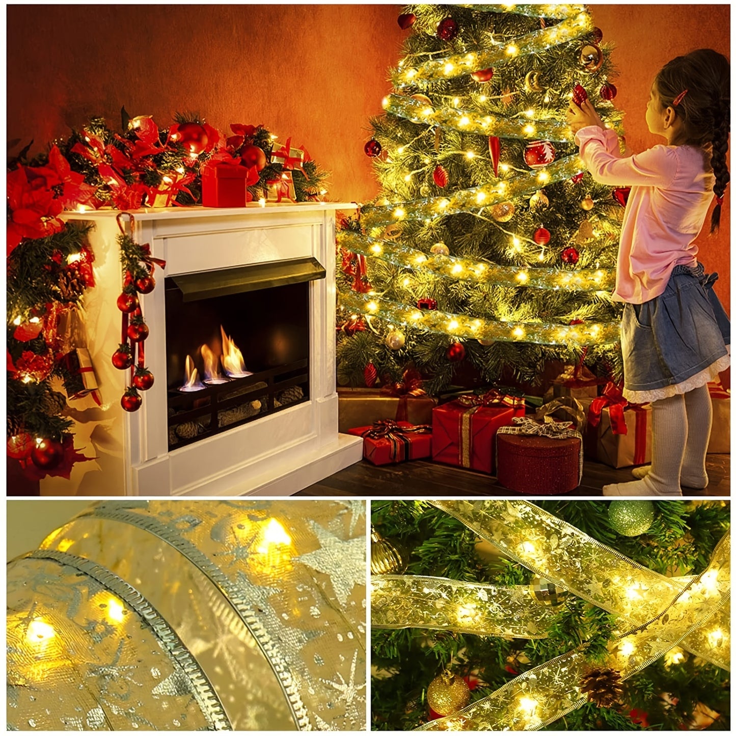 1pc Christmas Tree Ribbon String Lights, 20 LEDs Battery Powered Led Lights For Christmas Tree Indoor And Outdoor Christmas Decorations, Party Weddings Xmas Tree Holiday