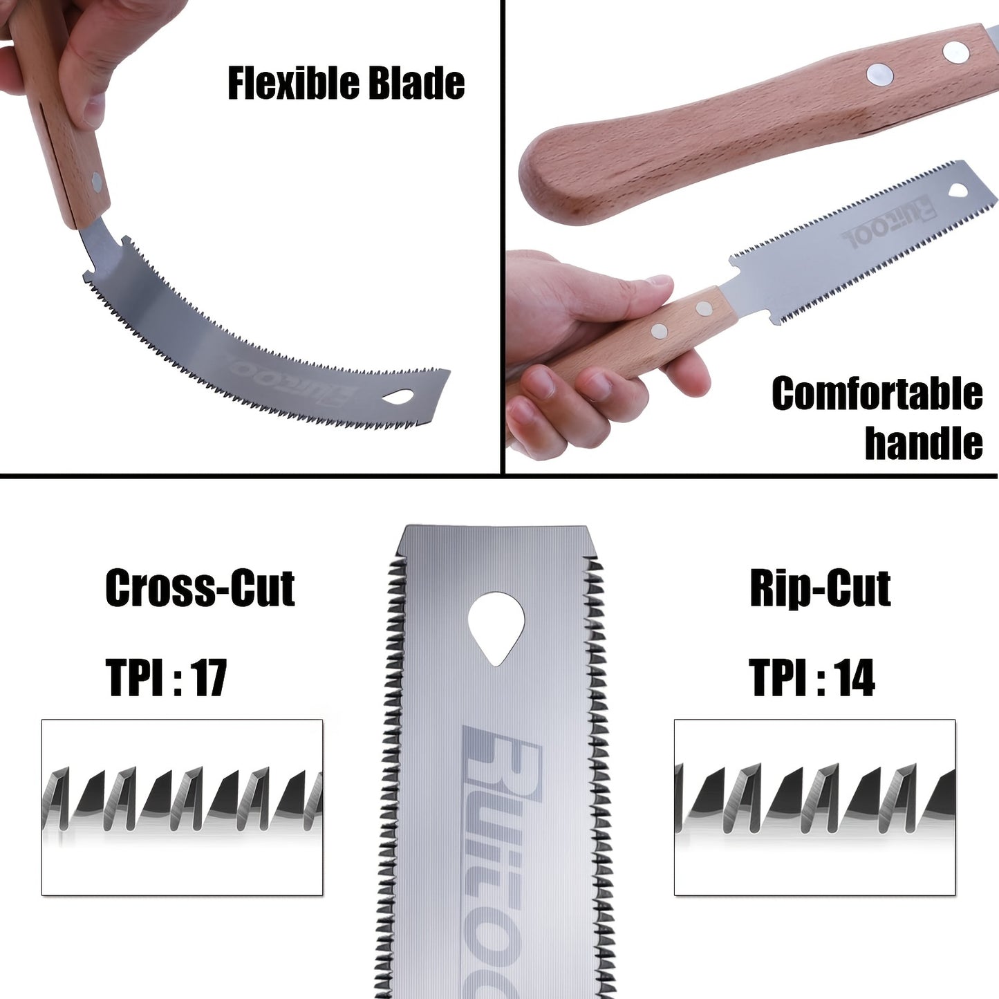 1pc Japanese Hand Saw, 6 Inches, Double Edge Sided Pull Saw, Ryoba SK5 Flexible Blade, 14/17 TPI Flush Cut Saw With Beech Wood Handle, Woodworking Tools