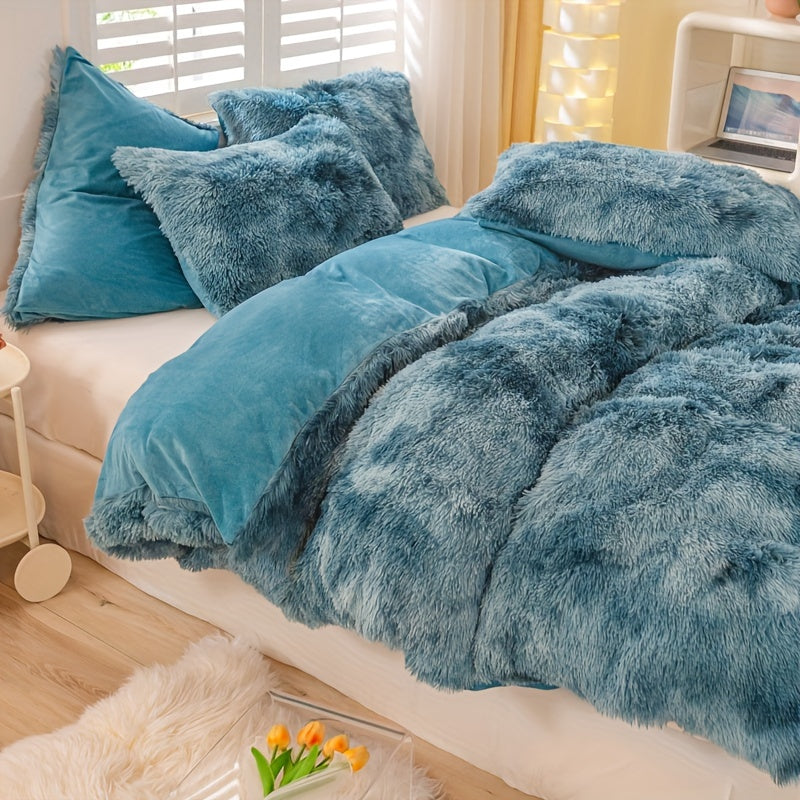 3pcs Y2K Tie Dye Plush Duvet Cover Set ( 1 Duvet Cover + 2 Pillowcase), Soft & Warm Bedding Set
