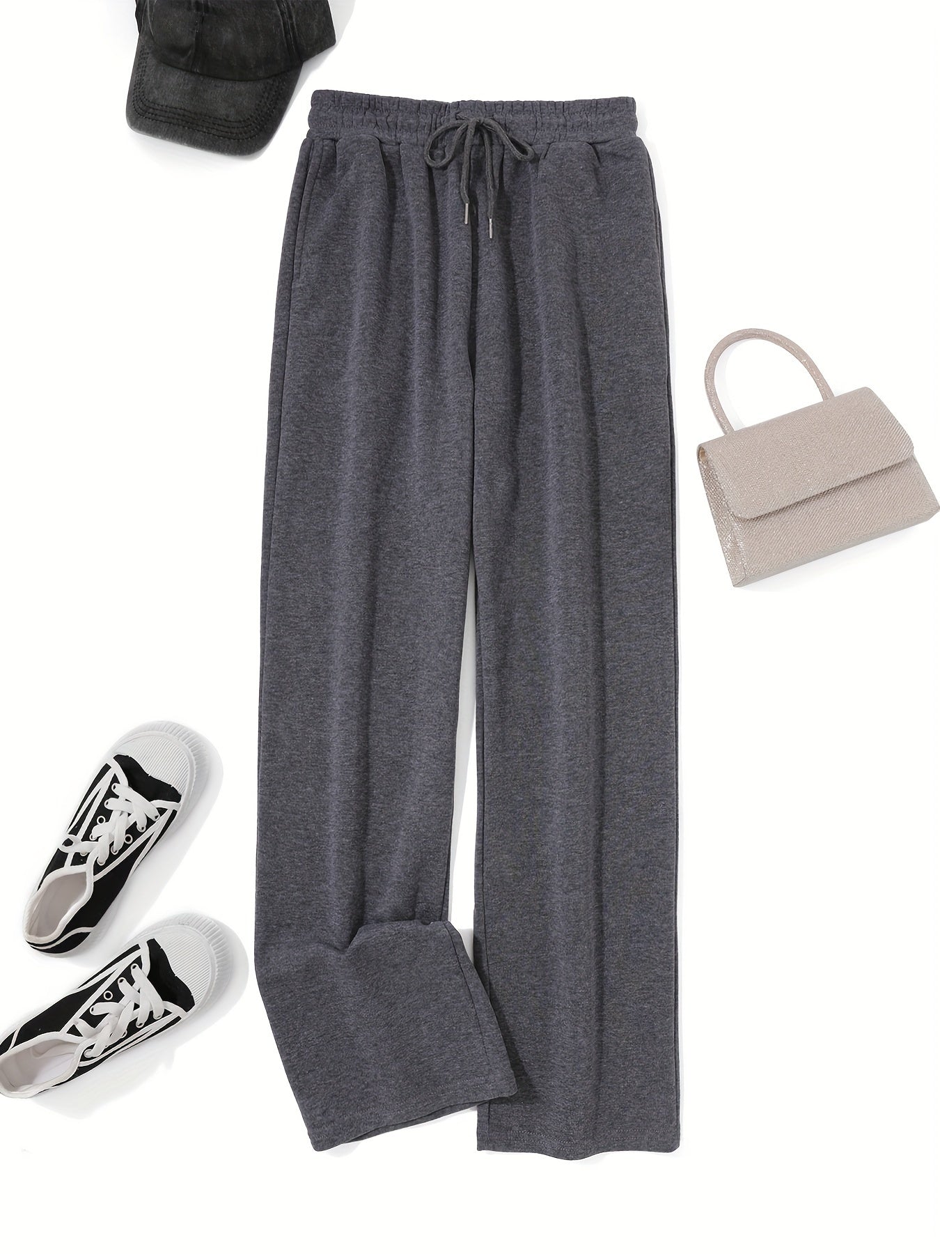 Women'S Cozy Gray Sweatpants with Elastic Waistband & Drawstring - Loose Fit, Long Length, Pockets, Casual Lounge Pants for Fall/Winter, Comfortable Clothing | Relaxed Fit Pants | Elastic Waistband Pants