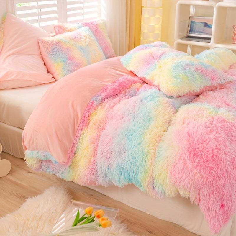 3pcs Y2K Tie Dye Plush Duvet Cover Set ( 1 Duvet Cover + 2 Pillowcase), Soft & Warm Bedding Set