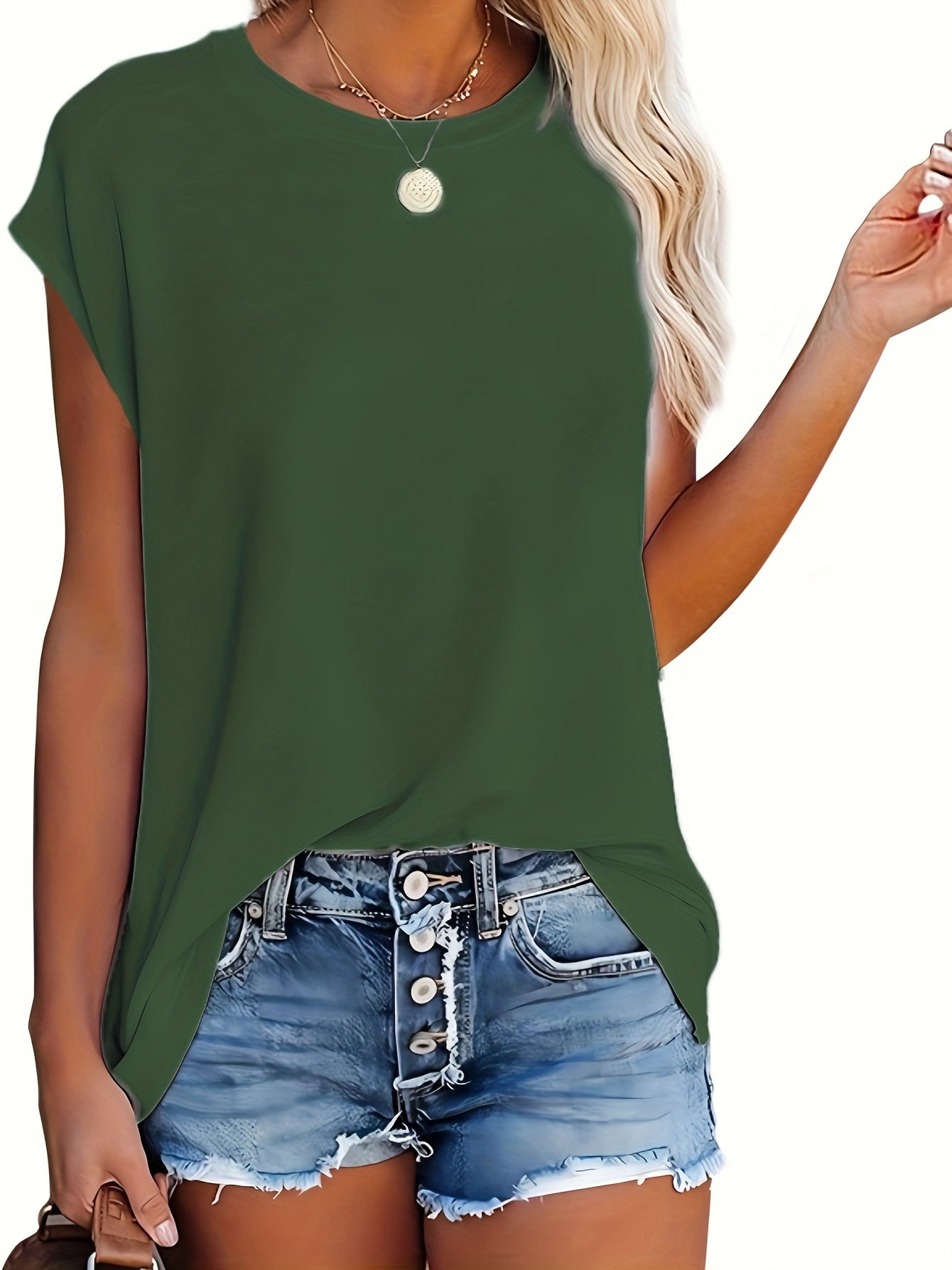 Women's Casual Crew Neck Short Sleeve T-Shirt - Solid, Versatile, Simple, and Comfortable