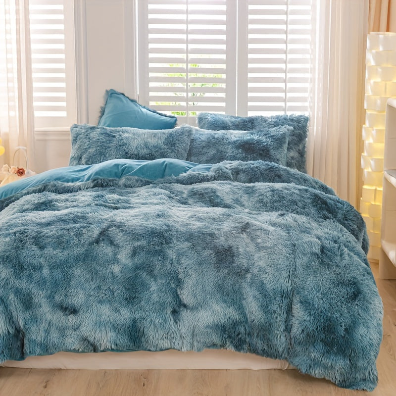 3pcs Y2K Tie Dye Plush Duvet Cover Set ( 1 Duvet Cover + 2 Pillowcase), Soft & Warm Bedding Set