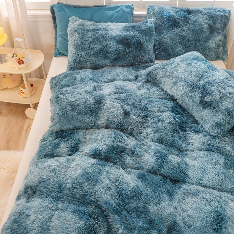 3pcs Y2K Tie Dye Plush Duvet Cover Set ( 1 Duvet Cover + 2 Pillowcase), Soft & Warm Bedding Set