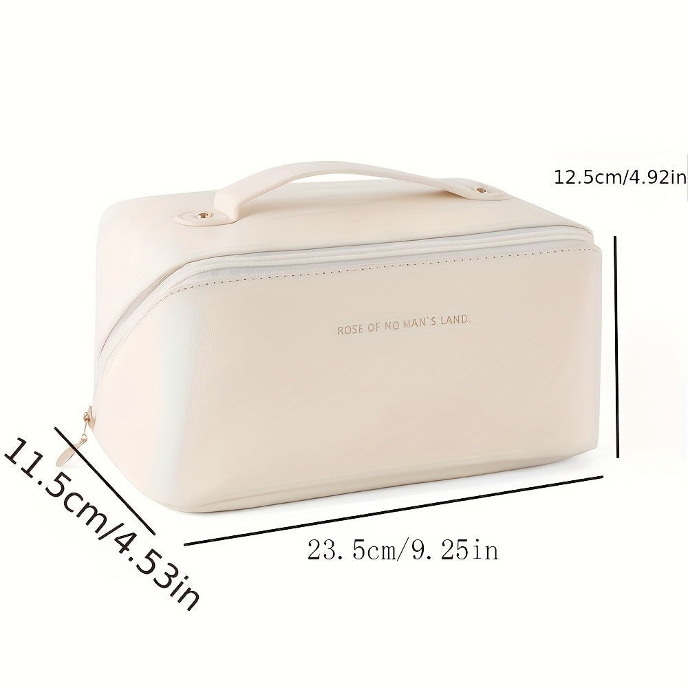 Women's Waterproof PU Leather Cosmetic Bag - Spacious Organizer with Dividers & Handle