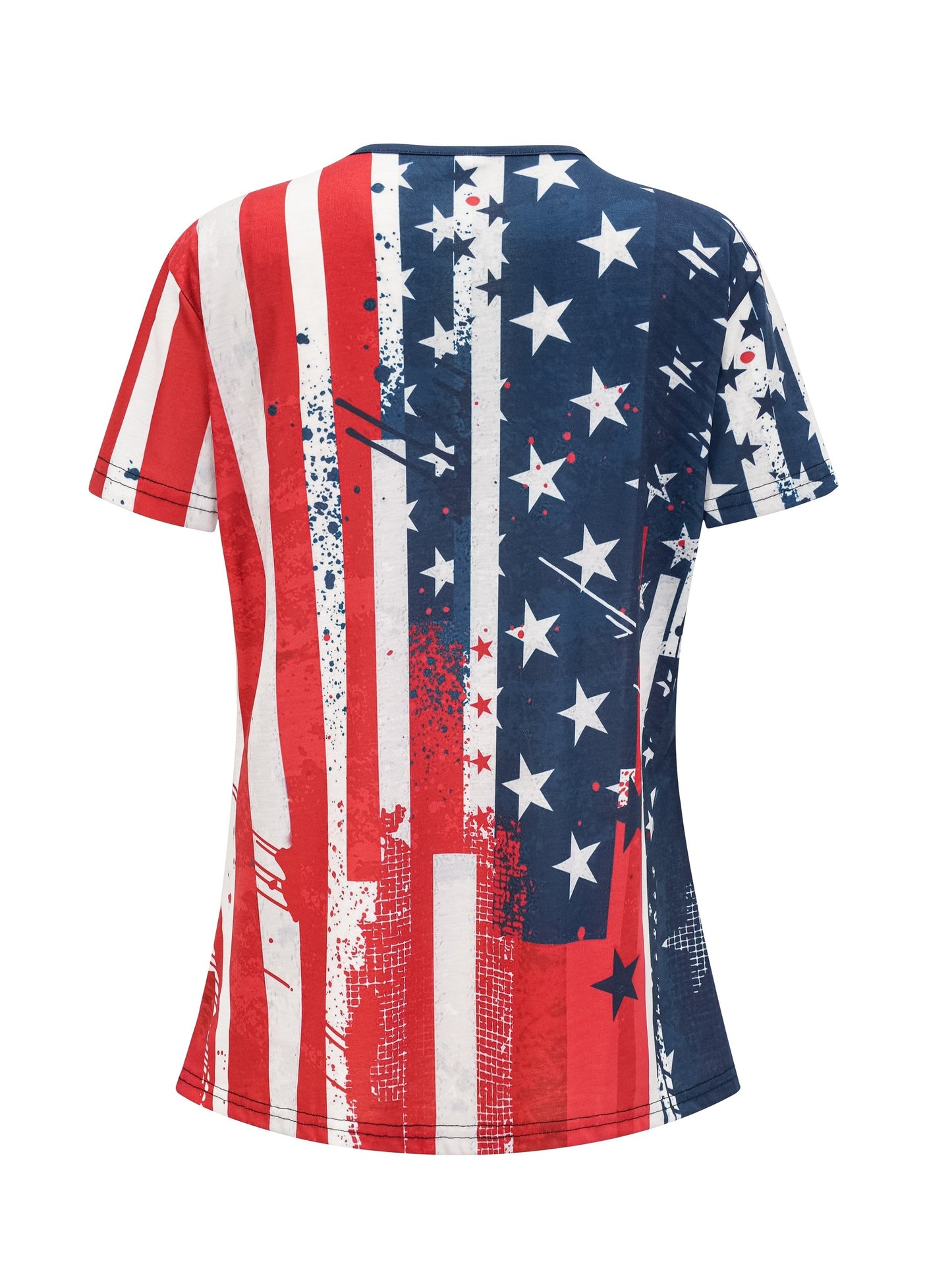 Patriotic Stretch-Cotton T-Shirt - Women's Casual Button-Up, American Flag Print, Perfect for Summer