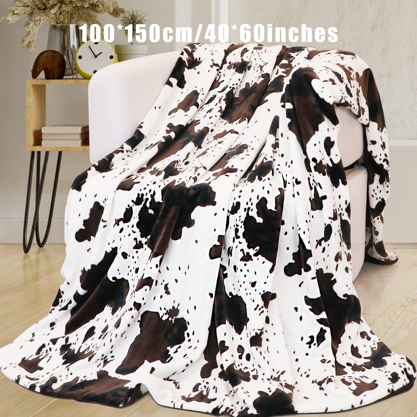1pc Soft and Warm Cow Print Blanket - Plush Fleece Flannel Throw for All-Season Comfort - Perfect for Daughters, Adults, Students, and Teens