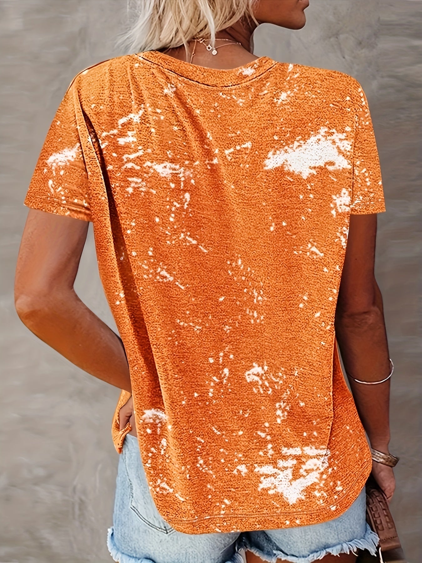 MOMSTER Print Crew Neck T-Shirt, Casual Short Sleeve Top For Spring & Summer, Women's Clothing
