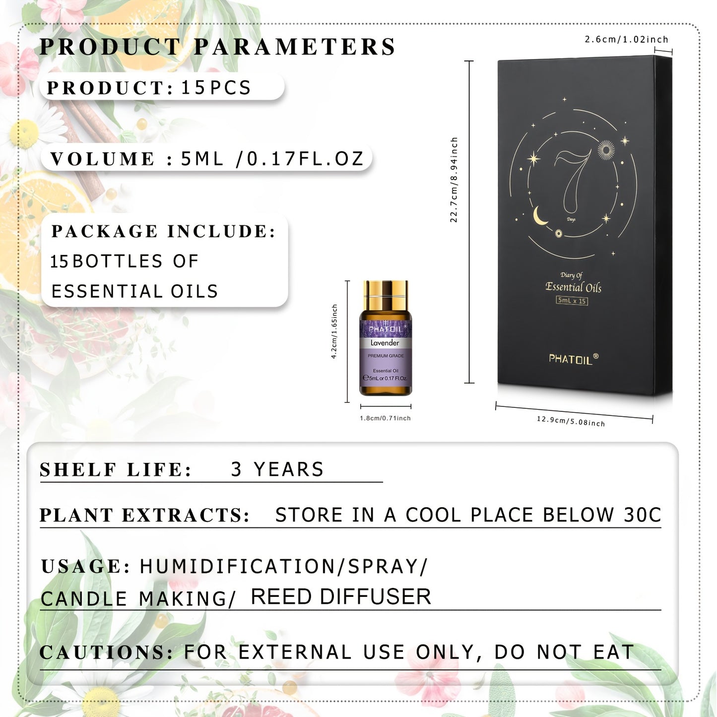 1pc Premium Essential Oils Set, Oils Gift Set 15pcsx0.17oz For Diffuser, Humidifier, Eucalypltus Ylang Ylang Vanilla Cinnamon Lavender Orange Sandalwood Lemon Lemongrass Rose Tea Tree Jasmine Chamomile Rosemary Peppermint