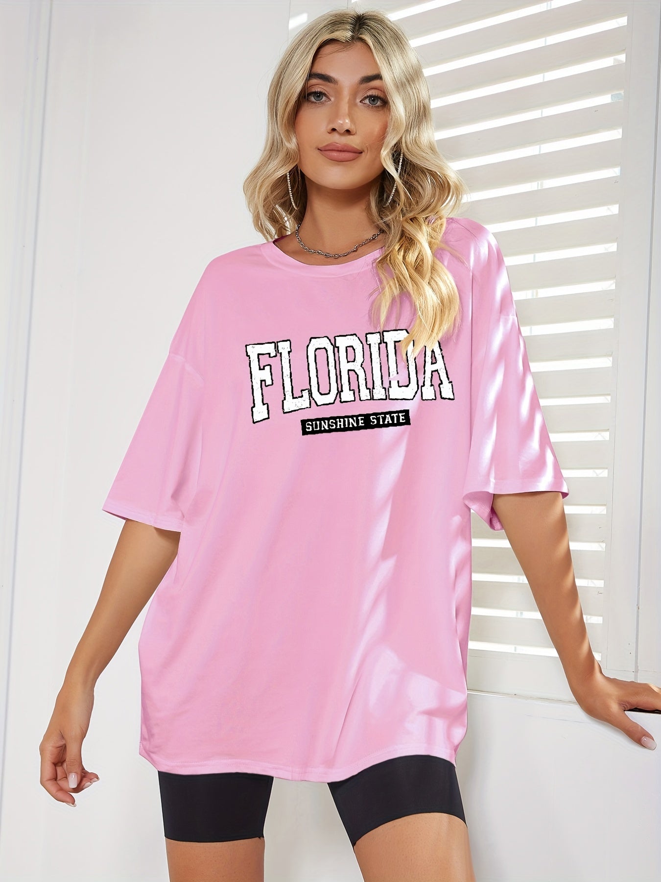 Letter Print Oversized T-shirt, Casual Crew Neck Short Sleeve Tee Shirt, Women's Clothing