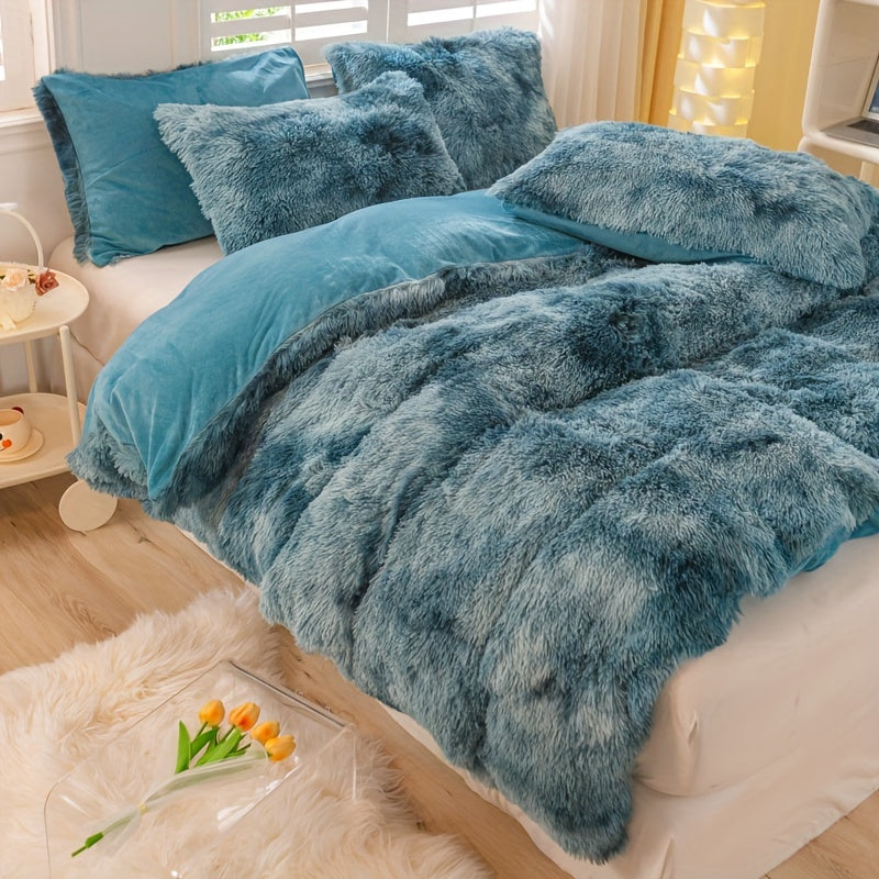 3pcs Y2K Tie Dye Plush Duvet Cover Set ( 1 Duvet Cover + 2 Pillowcase), Soft & Warm Bedding Set