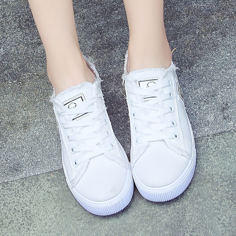 Women'S Casual Round Toe Solid Color Canvas Shoes, Small White, Flat Bottom, PVC Sole, Fabric Upper And Insole, Hand Wash, No Dry Clean, Spring, Autumn, All Season 2022