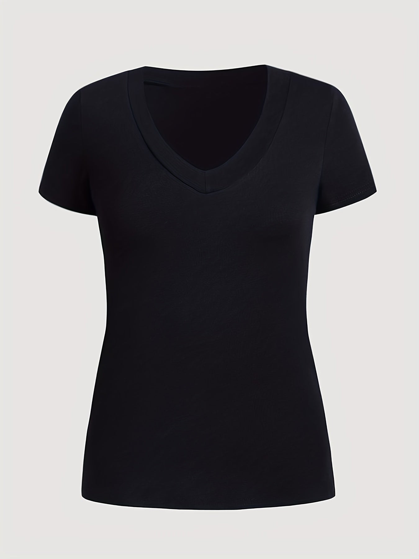 Summer Elegance in Comfort: Sexy V-Neck T-Shirt, Non-Sheer & Easy-Care Knit Fabric - Perfect for Every Occasion