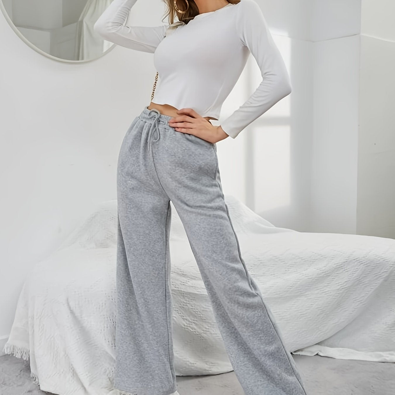 Women'S Cozy Gray Sweatpants with Elastic Waistband & Drawstring - Loose Fit, Long Length, Pockets, Casual Lounge Pants for Fall/Winter, Comfortable Clothing | Relaxed Fit Pants | Elastic Waistband Pants