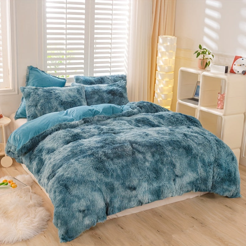 3pcs Y2K Tie Dye Plush Duvet Cover Set ( 1 Duvet Cover + 2 Pillowcase), Soft & Warm Bedding Set