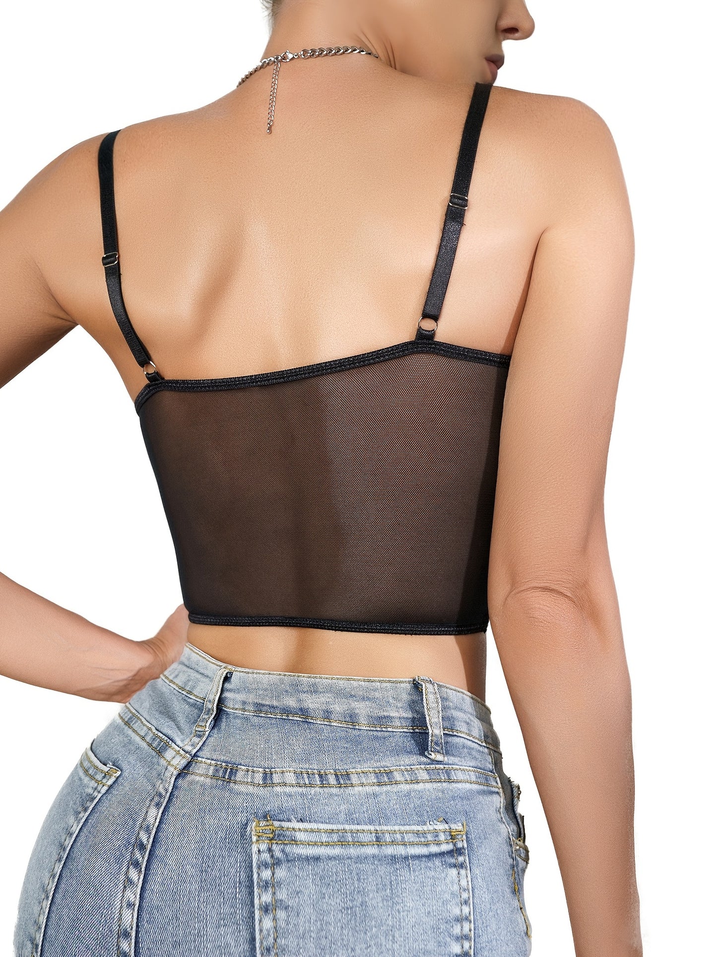 Women's Sexy Lace Trim Spaghetti Strap Bustier Cami Crop Tops
