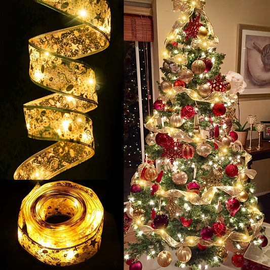 1pc Christmas Tree Ribbon String Lights, 20 LEDs Battery Powered Led Lights For Christmas Tree Indoor And Outdoor Christmas Decorations, Party Weddings Xmas Tree Holiday
