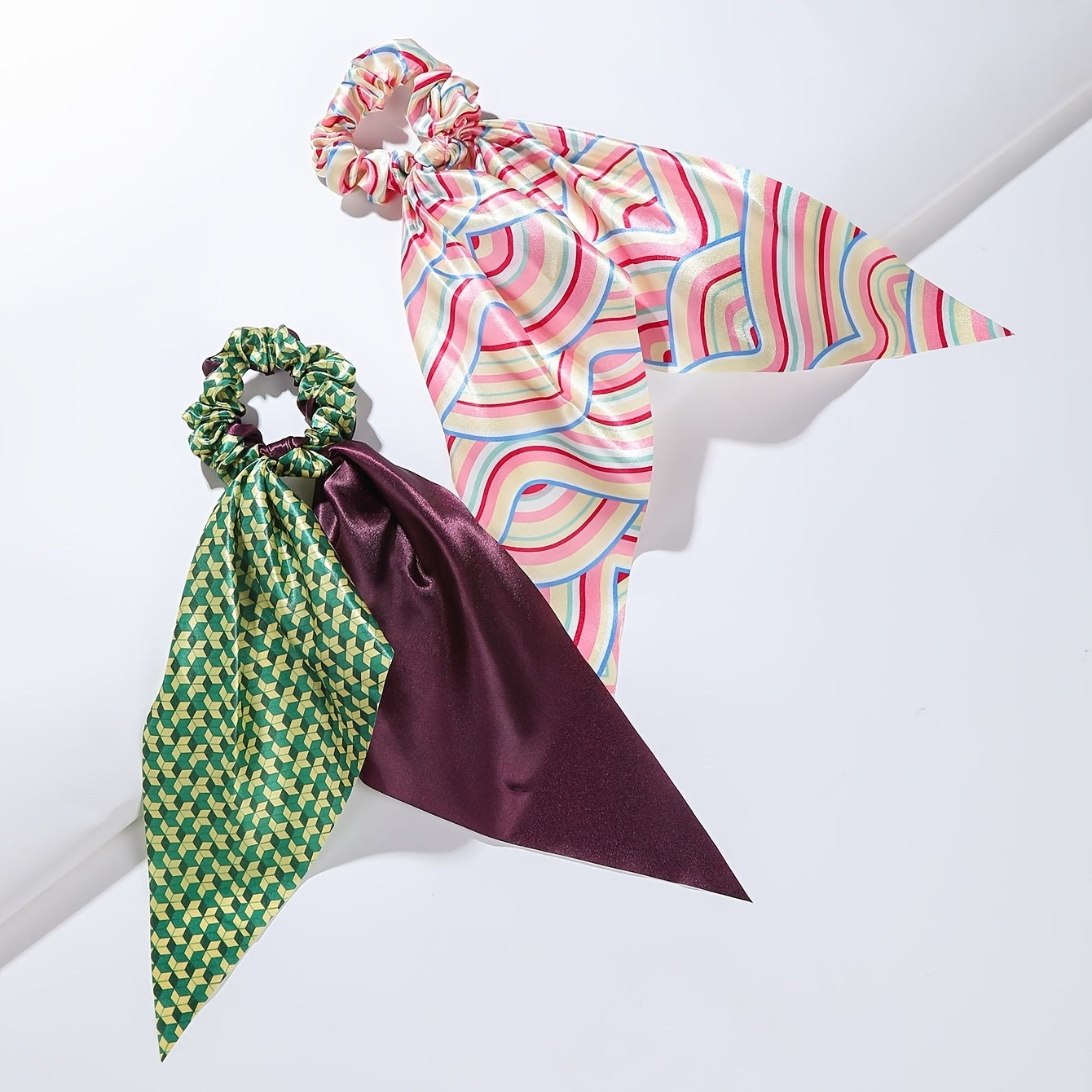 4pcs Adorable Japanese Anime Cartoon Printed Fabric Bowknot Hair Scarves with Elastic Hair Ties for Women - Soft, Comfortable, and Easy to Wear Ponytail Holders for Various Hairstyles - Cute Hair Accessories for Anime Fans