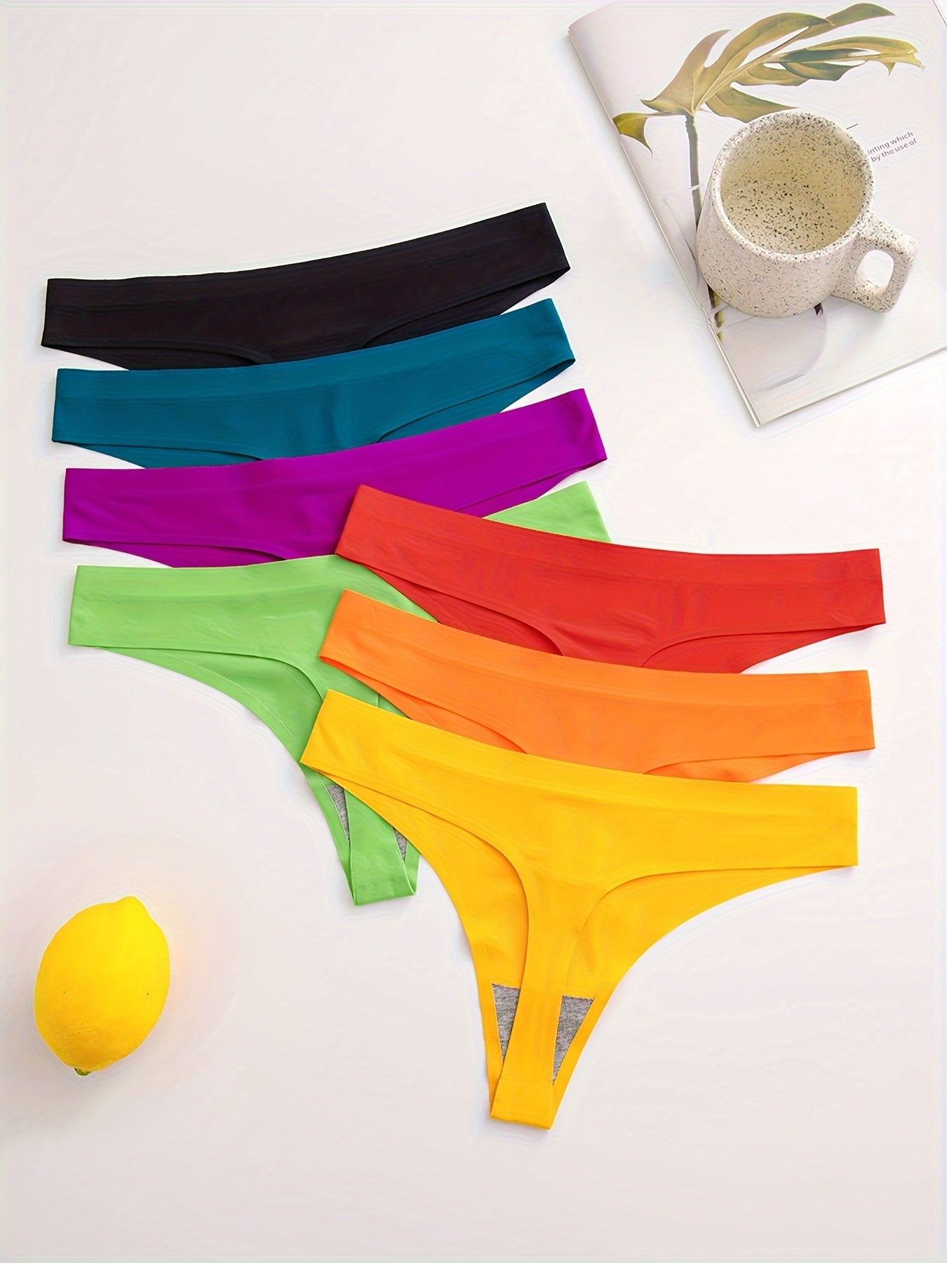 7 Pcs Women's Comfortable Thin Solid Thong Panties, Seamless Micro Elastic Panties, Women's Underwear & Lingerie