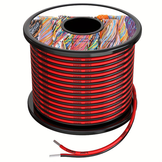 12 Awg Silicone Electrical Wire 2 Conductor Parallel Wire Line 9m [Black 4.5m Red 4.5m] Hook Up Oxygen Tinned Copper