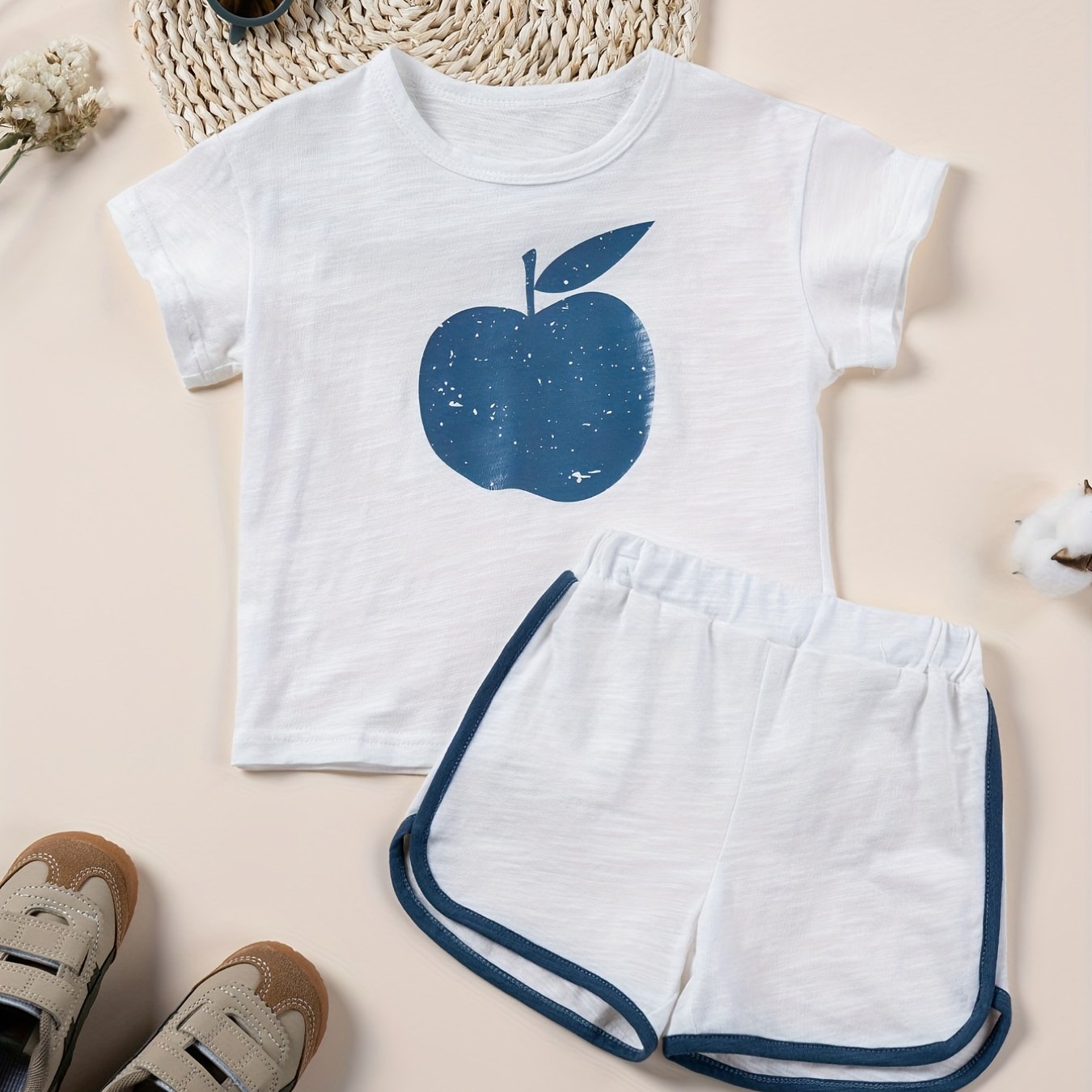 2-Piece Toddler Girls' Summer Tracksuit - Rainbow Printed T-Shirt and Short Pants Set - Casual Cotton Clothing for Kids - Comfortable and Breathable - Perfect for Outdoor Play