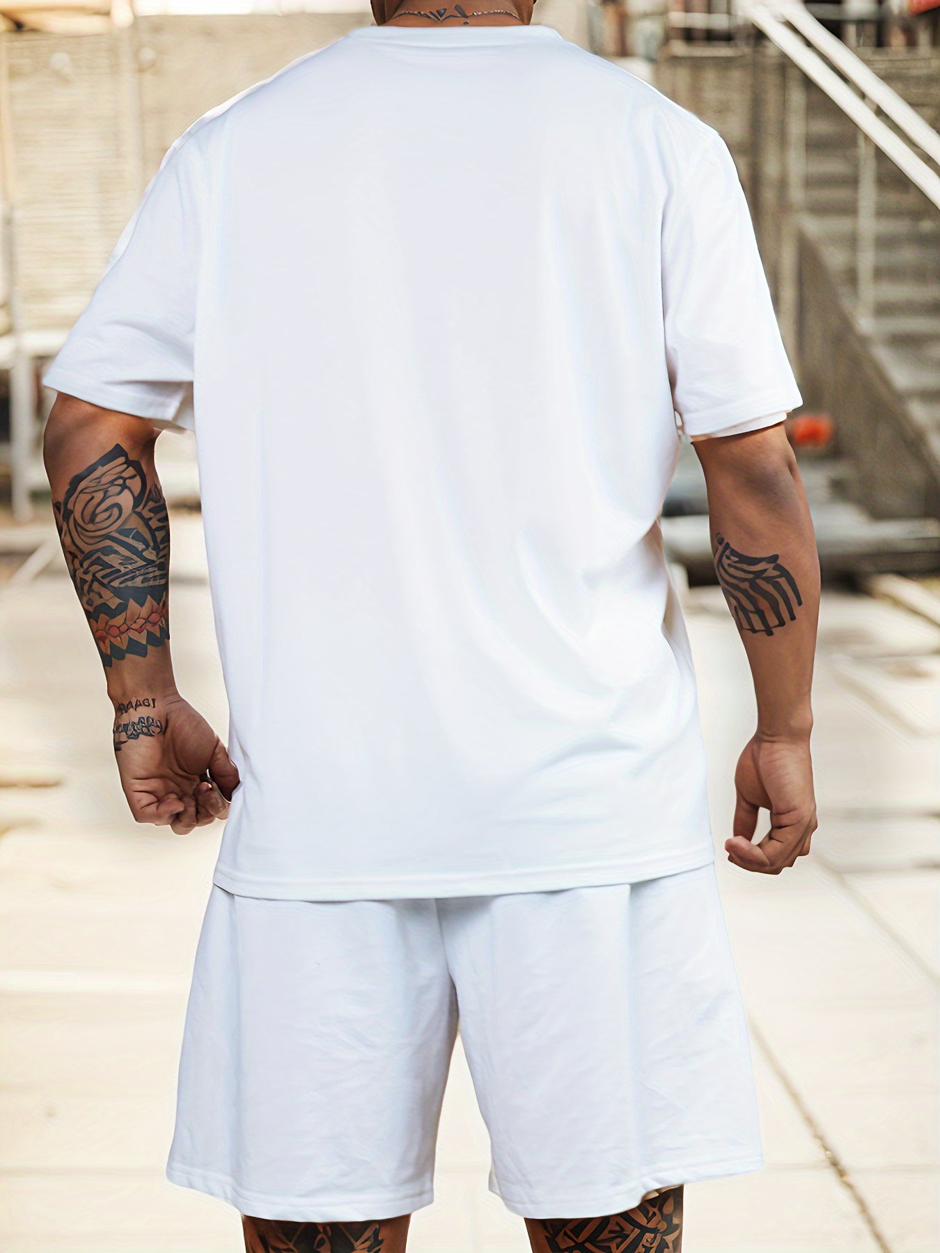 2-Piece Men's Fashion Graphic Loungewear Set - Short Sleeve Crew Neck T-Shirt, Drawstring Shorts with Pockets, Soft, Breathable, Casual Pajama Outfit for Men, NEVER GIVE UP Letter Print Design, Ideal for Relaxation and Leisur