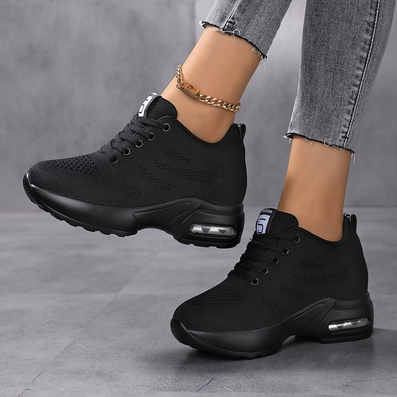 Women's Lightweight Mesh Sneakers, Platform Low Top Lace Up Height Increased Casual Shoes, Women's Sport Footwear