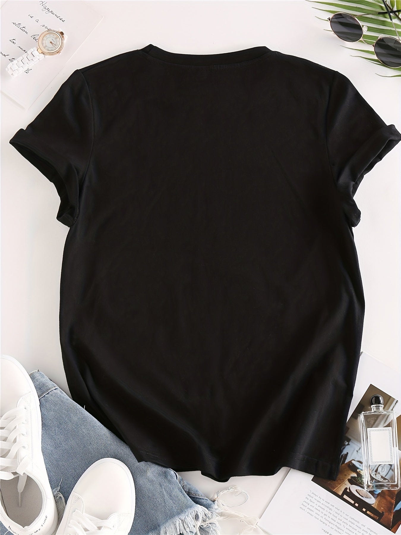 Vibrant Flower & Letter Print Crew Neck T-Shirt - Relaxed Fit, Short Sleeve, Classic Style - Perfect for Spring and Summer, Womens Casual Clothing