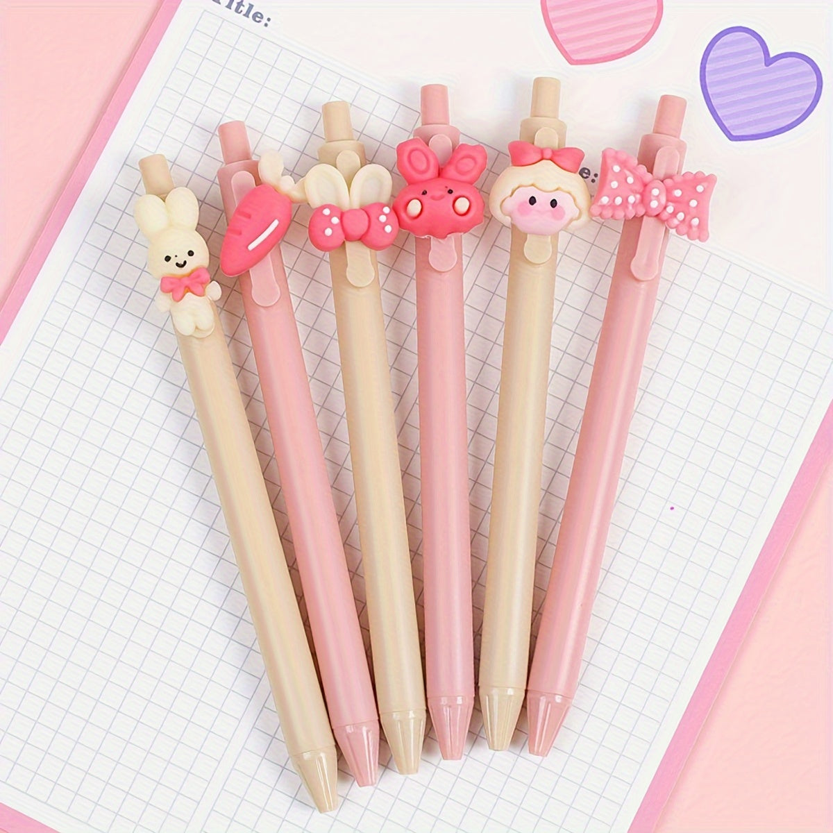6pcs Whimsical Rabbit Girl Gel Pens Set - 0.5mm Fine Point Black Refill, Ergonomic Design, Smooth Writing Experience, Perfect for Journaling, Drawing, and Colorful Creations!
