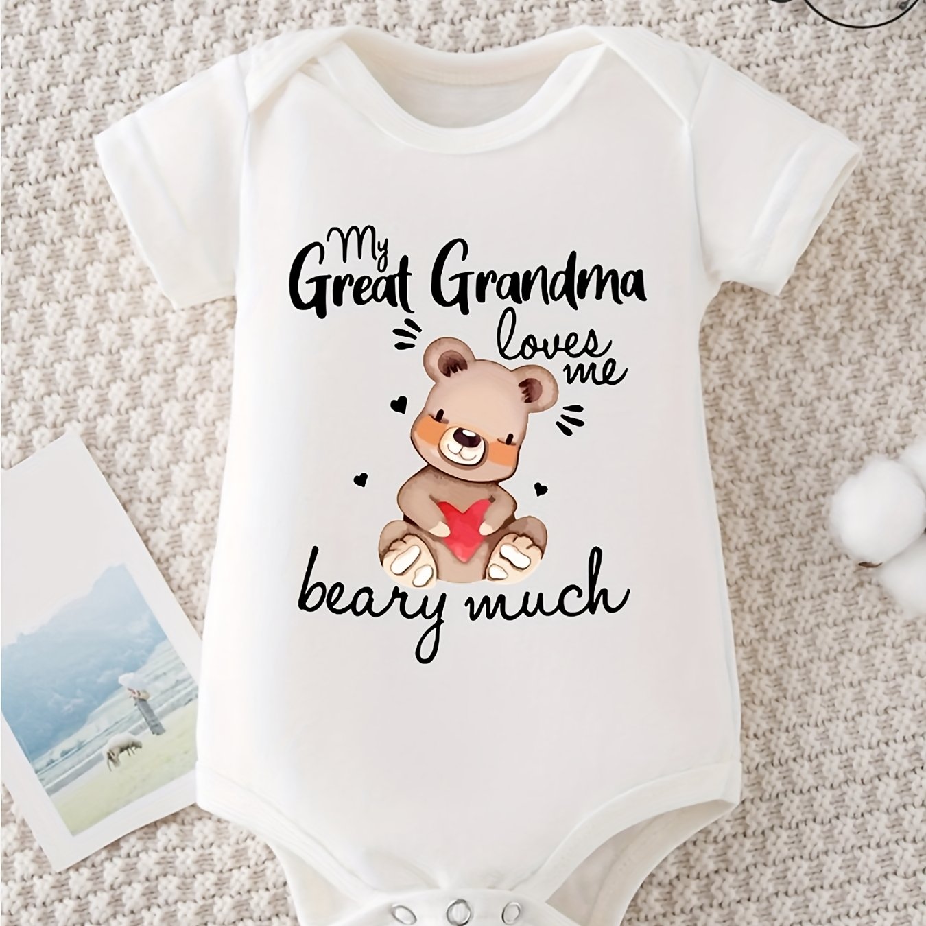 &amp;amp;quot;My Great Grandma Loves Me&amp;amp;quot; Baby Girls Bodysuit - Cute Bear Print, Soft and Comfortable, Short Sleeve Romper for Newborns and Infants, Baby Clothes, Perfect for Outdoor