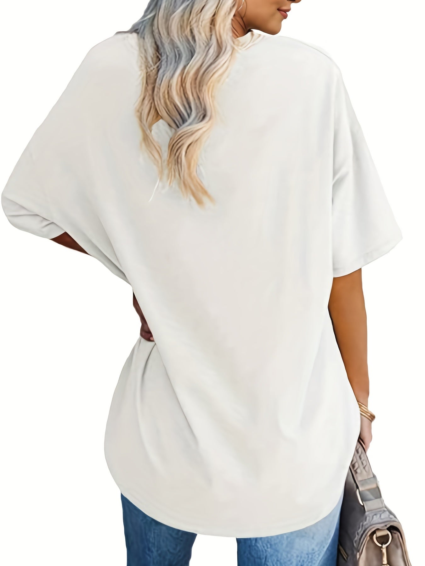 Oversized Letter Print T-Shirt, Crew Neck Short Sleeve T-Shirt, Casual Every Day Tops, Women's Clothing