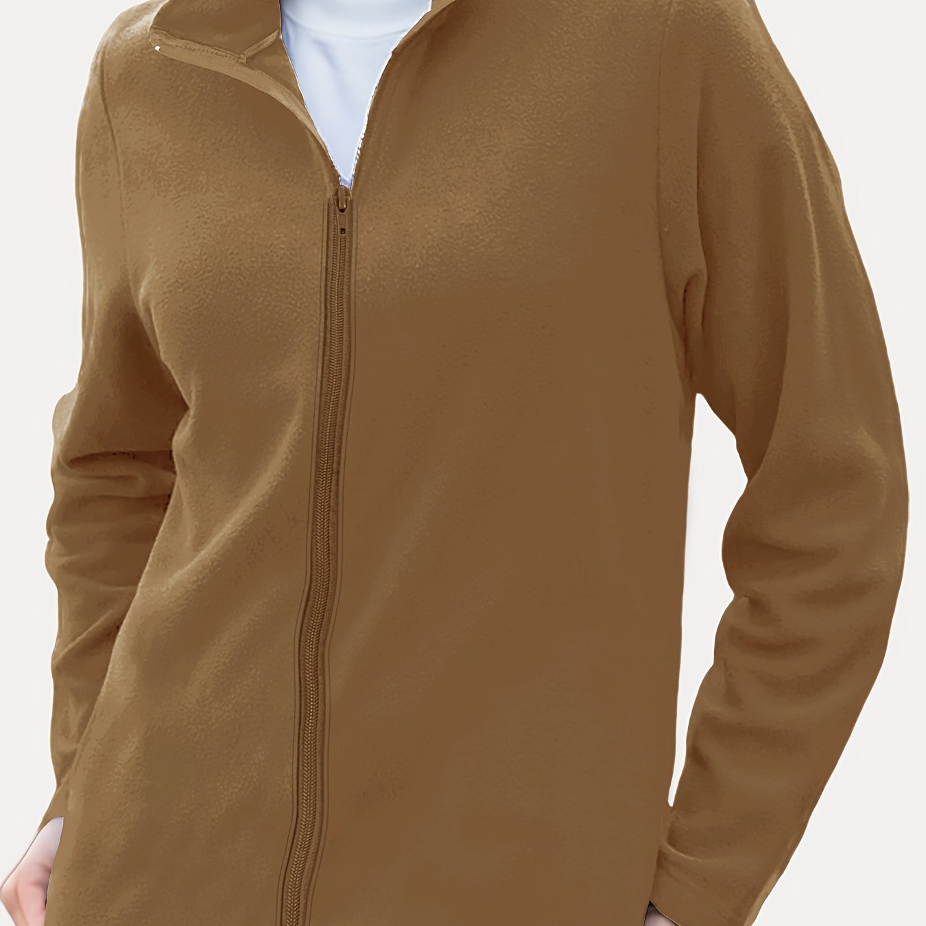 Thermal Stand Collar Jacket, Warm Solid Zipper Jacket, Casual Outerwear For Fall & Winter, Women's Clothing