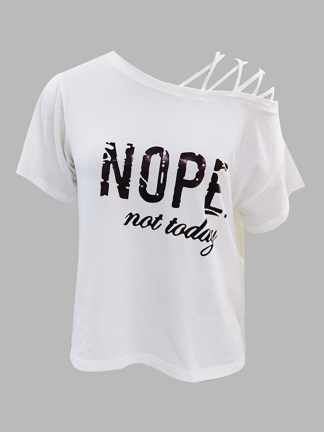 Letter NOPE Print T-shirt, Casual Strappy Short Sleeve T-shirt For Spring & Summer, Women's Clothing