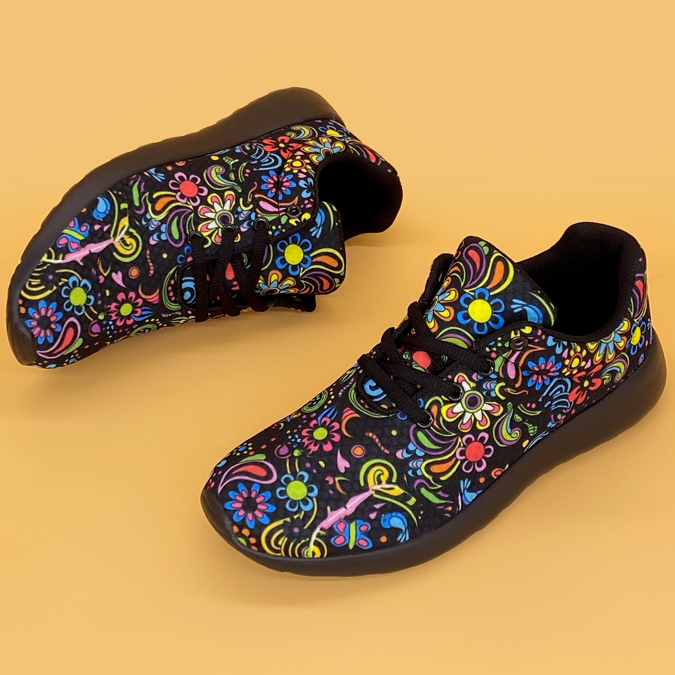 Women's Mexican Flower Pattern Lightweight Sneakers - Lace-Up Running Shoes, Casual & Stylish - Breathable Fabric & Rubber Sole - For Women - Suitable for Everyday Wear, Running & Casual Outings - Perfect Gift for Fashionable