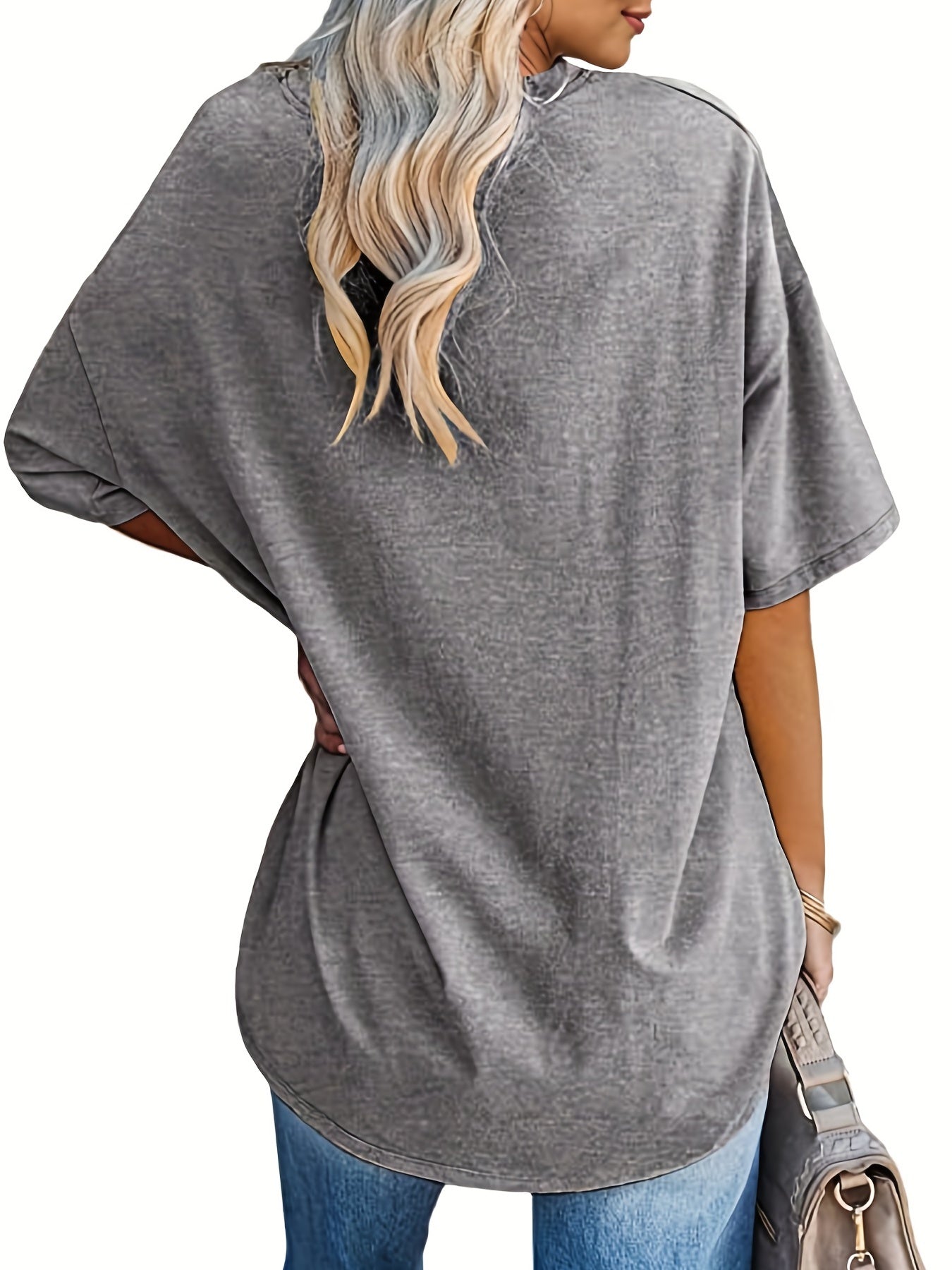 Oversized Letter Print T-Shirt, Crew Neck Short Sleeve T-Shirt, Casual Every Day Tops, Women's Clothing