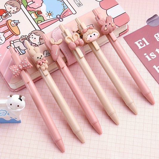 6pcs Whimsical Rabbit Girl Gel Pens Set - 0.5mm Fine Point Black Refill, Ergonomic Design, Smooth Writing Experience, Perfect for Journaling, Drawing, and Colorful Creations!