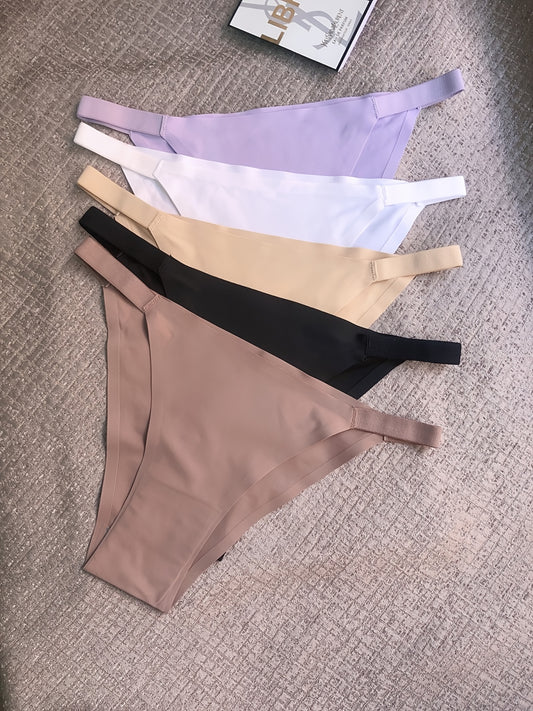 5 Pcs Seamless Women's Bikini Panties - Comfortable, Soft, Breathable, Low-Rise, Stretchy for Casual to Yoga Fitness Wear