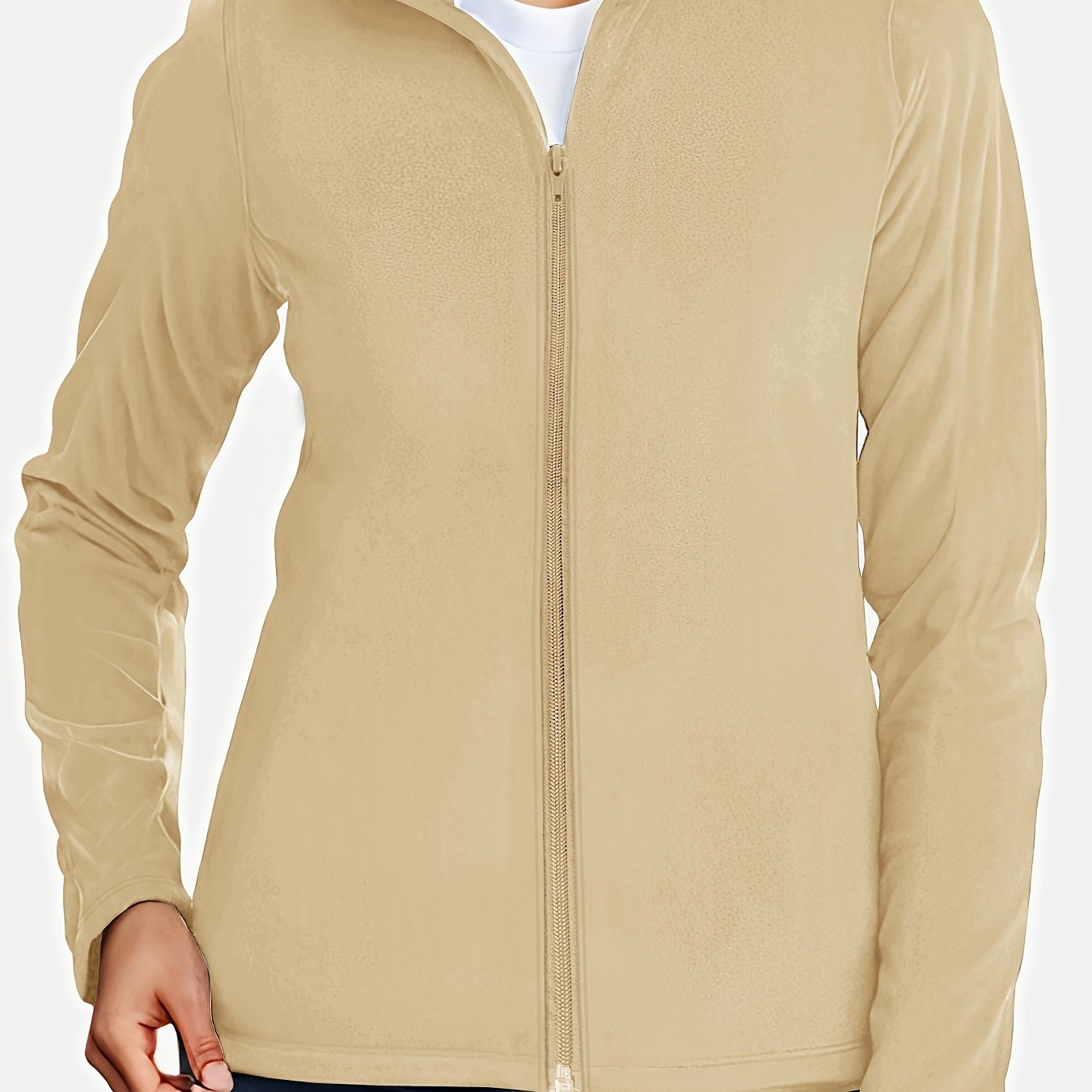 Thermal Stand Collar Jacket, Warm Solid Zipper Jacket, Casual Outerwear For Fall & Winter, Women's Clothing