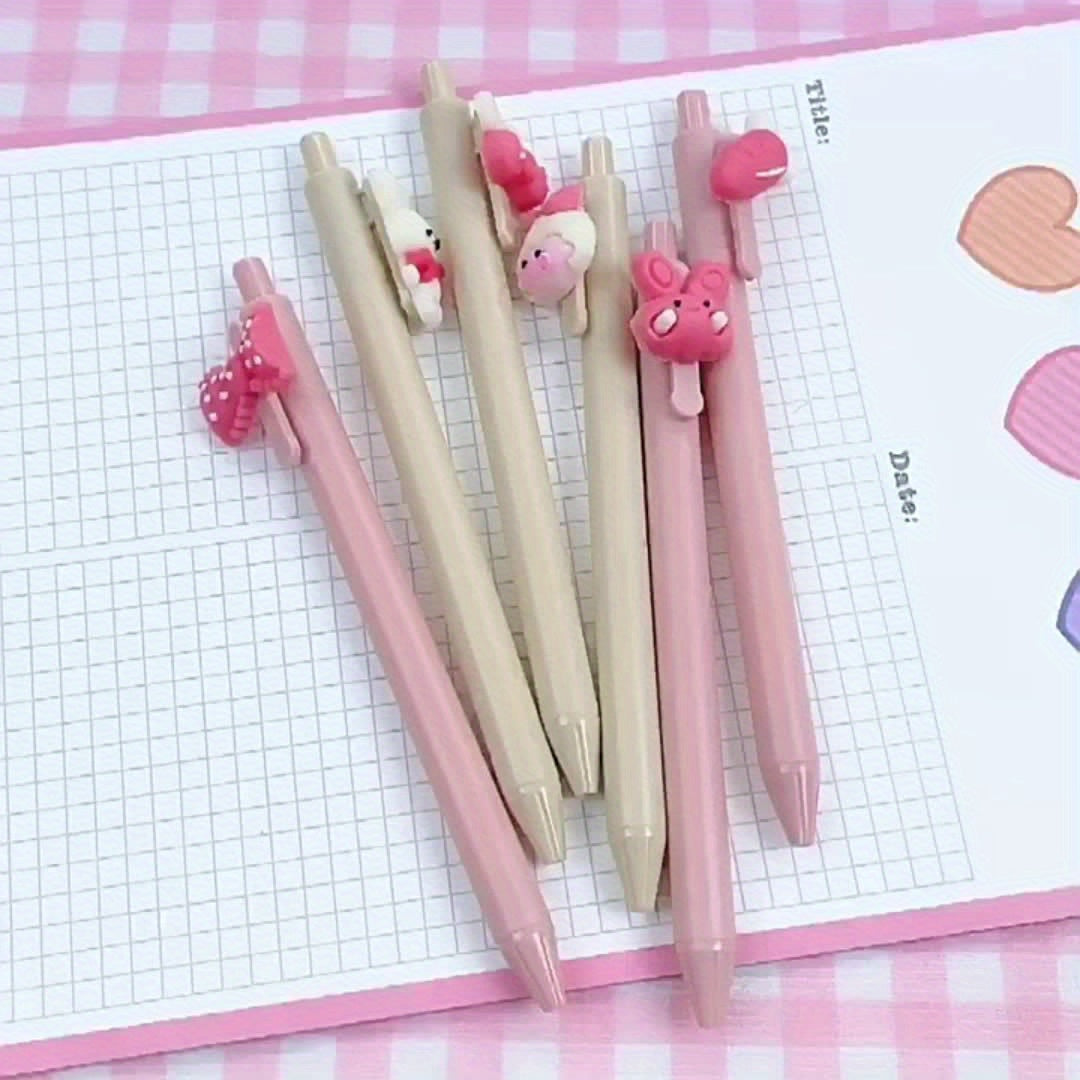 6pcs Whimsical Rabbit Girl Gel Pens Set - 0.5mm Fine Point Black Refill, Ergonomic Design, Smooth Writing Experience, Perfect for Journaling, Drawing, and Colorful Creations!