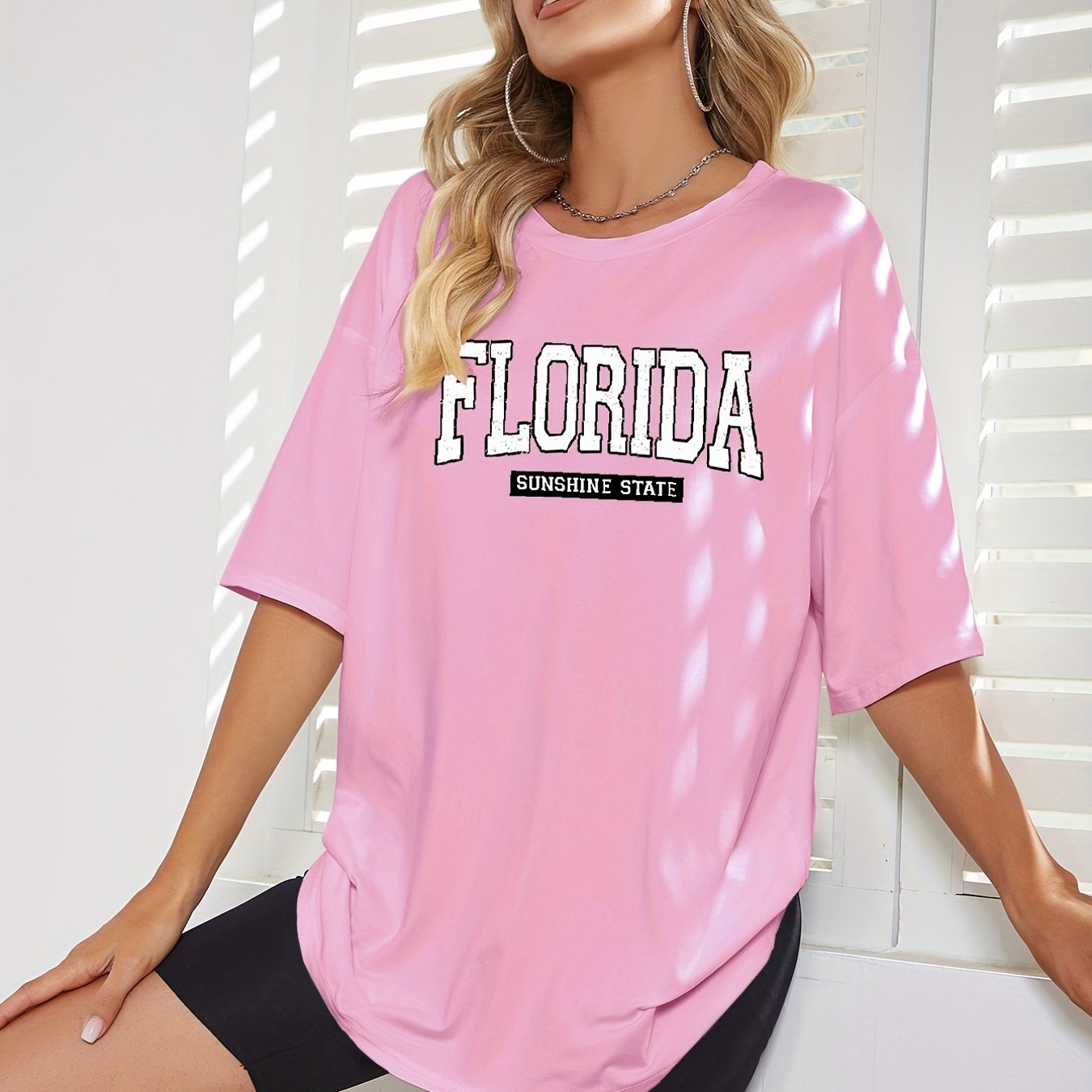 Letter Print Oversized T-shirt, Casual Crew Neck Short Sleeve Tee Shirt, Women's Clothing