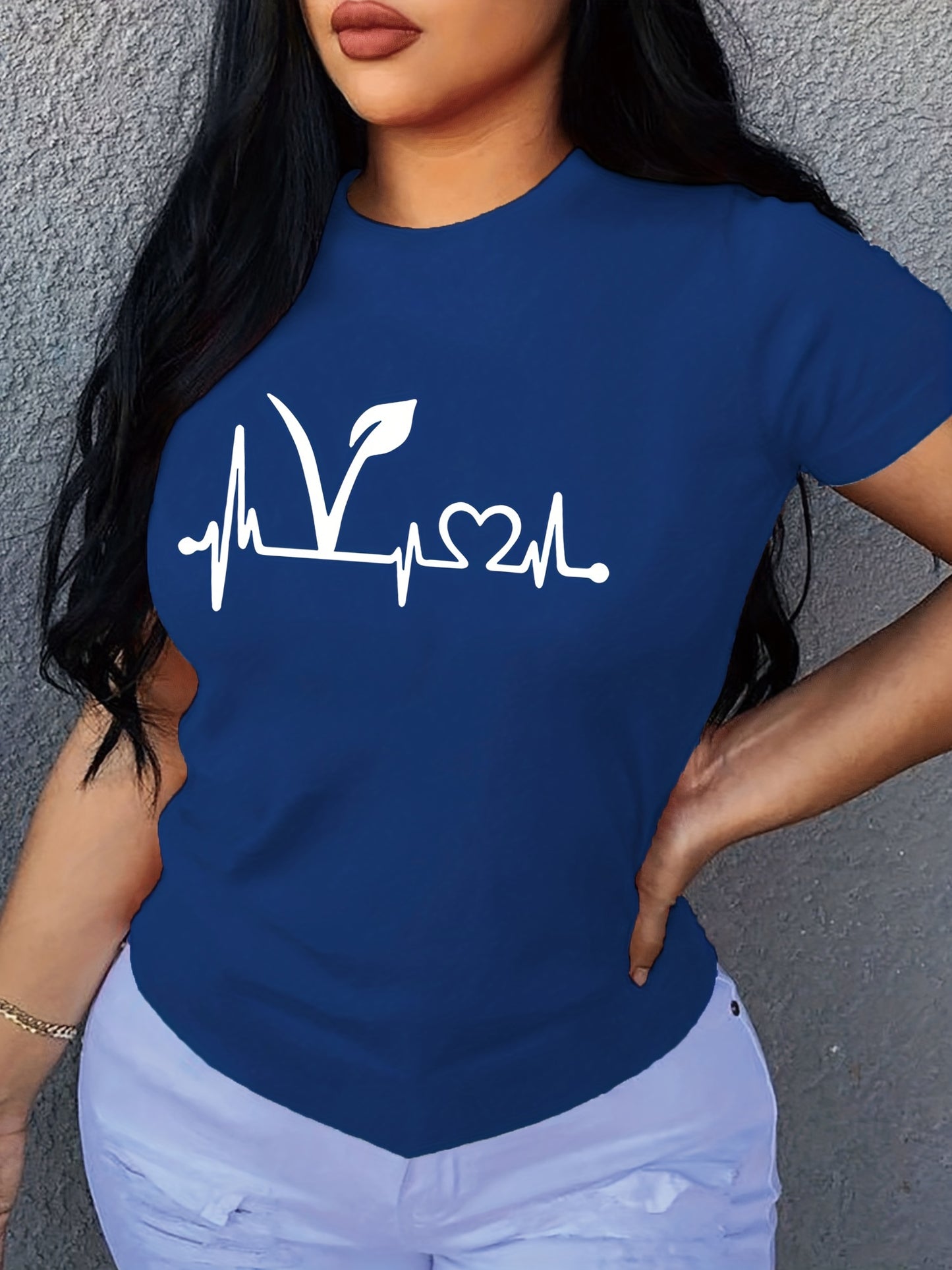 Plant Print Short Sleeve T-Shirt, Crew Neck Casual Top For Summer & Spring, Women's Clothing