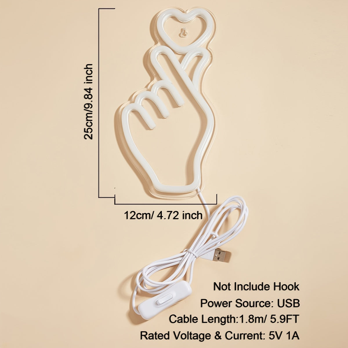 1pc Heart-Shaped LED Neon Sign Night Light - Novelty Lighting for Home Bedroom Dorm Party - 5V USB Powered with 2 Hooks for Easy Installation