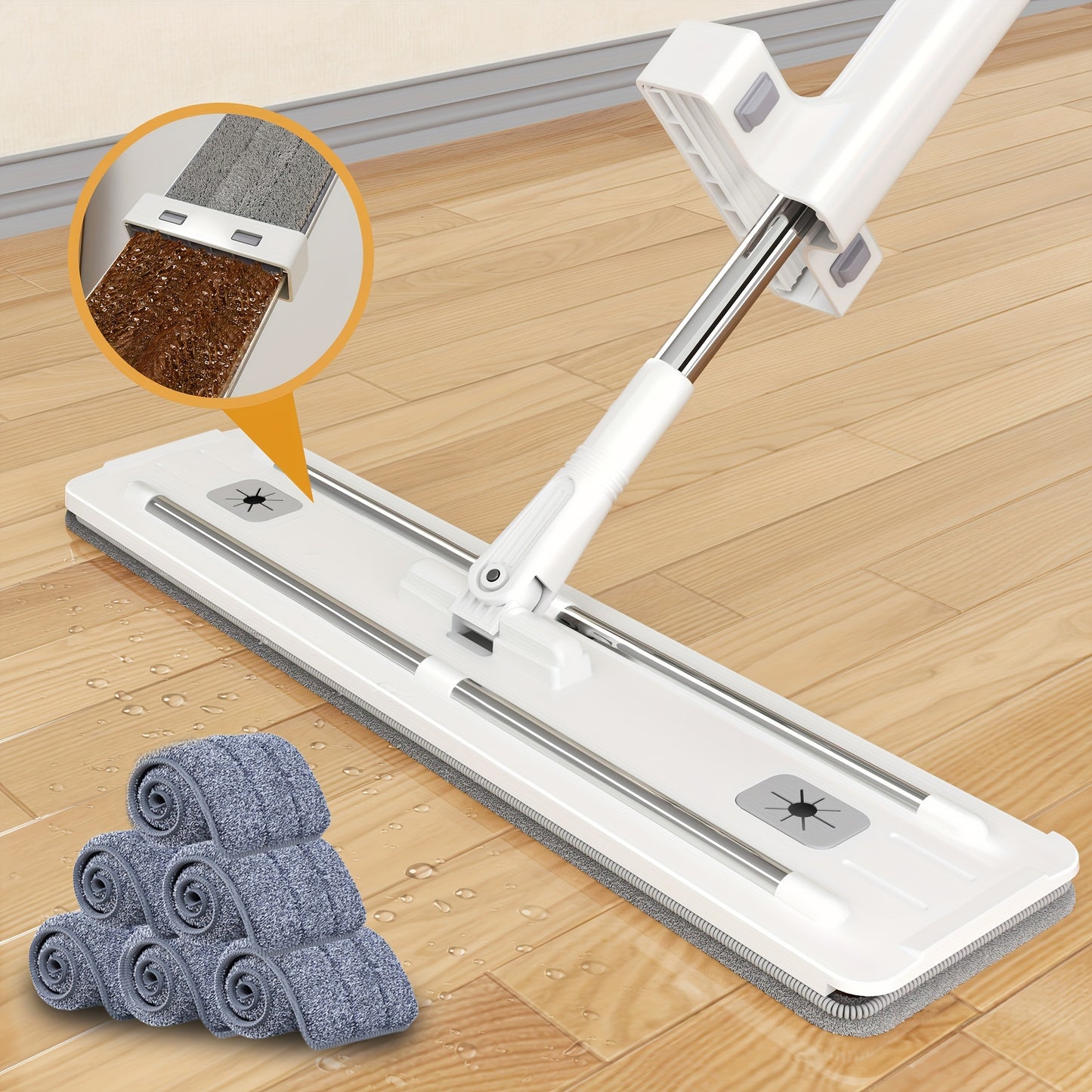 59inch Hands-Free Flat Mop Set - Effortless Cleaning for Lazy Days - 3 Microfiber Pads, Super Absorbent, Dry & Wet Dual-Use - Hassle-Free Maintenance