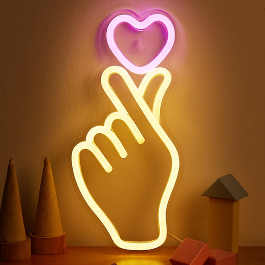 1pc Heart-Shaped LED Neon Sign Night Light - Novelty Lighting for Home Bedroom Dorm Party - 5V USB Powered with 2 Hooks for Easy Installation