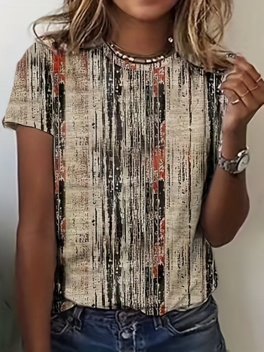 Vibrant All-Over Print Women's T-Shirt - Breathable, Short Sleeve Crew Neck - Perfect for Spring & Summer Casual Outfits
