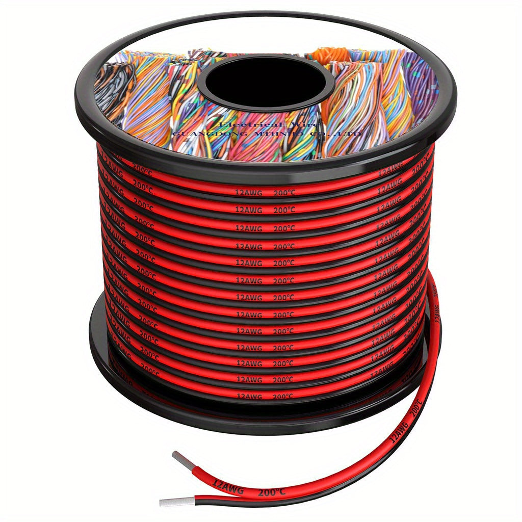 12 Awg Silicone Electrical Wire 2 Conductor Parallel Wire Line 9m [Black 4.5m Red 4.5m] Hook Up Oxygen Tinned Copper