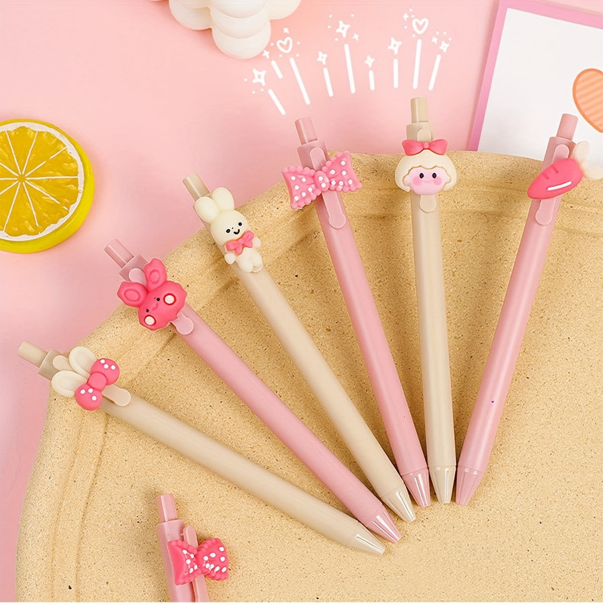 6pcs Whimsical Rabbit Girl Gel Pens Set - 0.5mm Fine Point Black Refill, Ergonomic Design, Smooth Writing Experience, Perfect for Journaling, Drawing, and Colorful Creations!