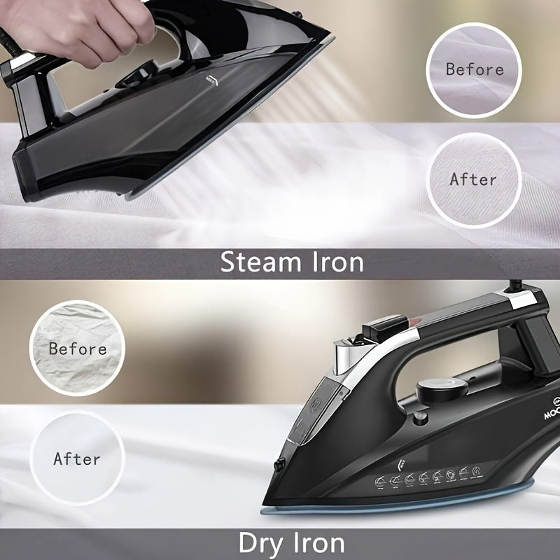 MOOSOO 1800W Ceramic Steam Iron - Non-Stick, Anti-Drip, Auto-Off, 470ml Tank, Portable, Quick Heat, US Plug