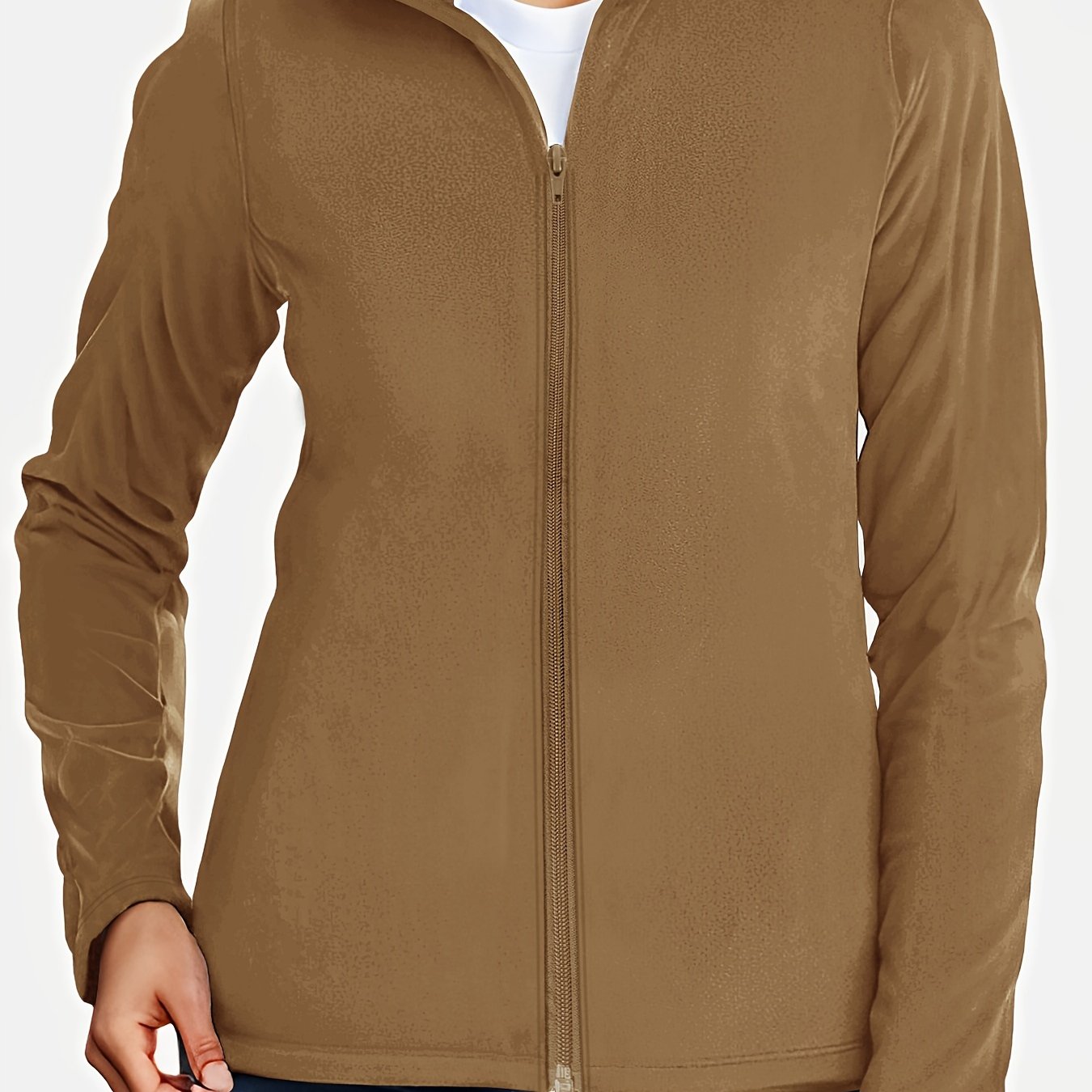 Thermal Stand Collar Jacket, Warm Solid Zipper Jacket, Casual Outerwear For Fall & Winter, Women's Clothing